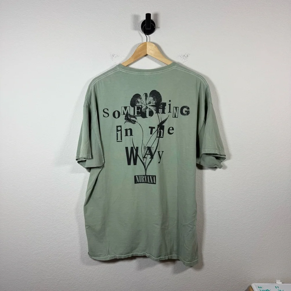 Nirvana Unisex Oversized Something In The Way Crewneck Tee Green/Black 2XL
